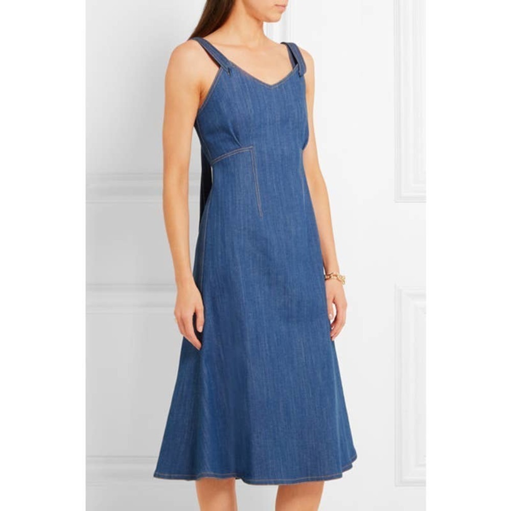 Adam Lippes Blue Stretch Cotton Denim Sleeveless V-Neck Tank Midi Dress Sz 2 - Picture 3 of 16